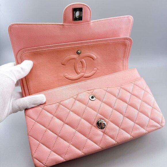 Authentic CHANEL Caviar Quilted Medium Classic Double Flap Bag Pink SHW Purse - Picture 12 of 14